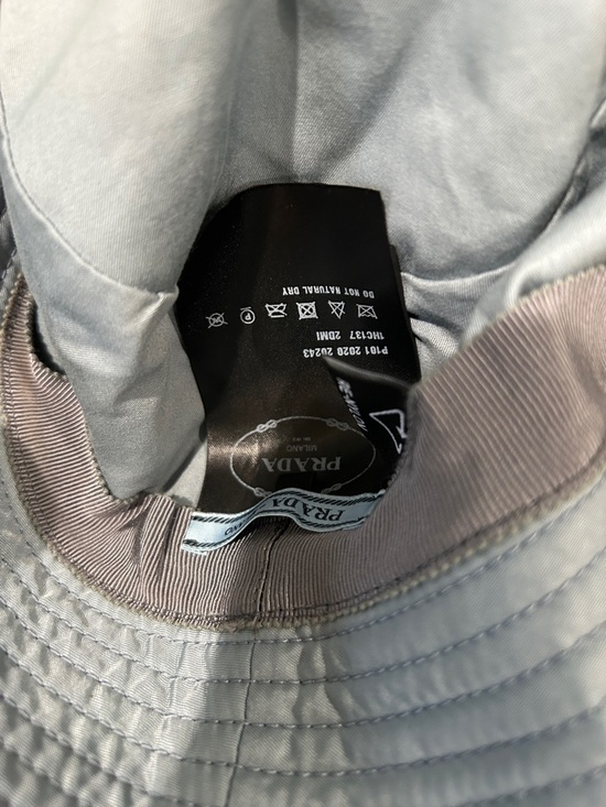 Prada Light Gray Re-Nylon Bucket Hat with Logo Plaque